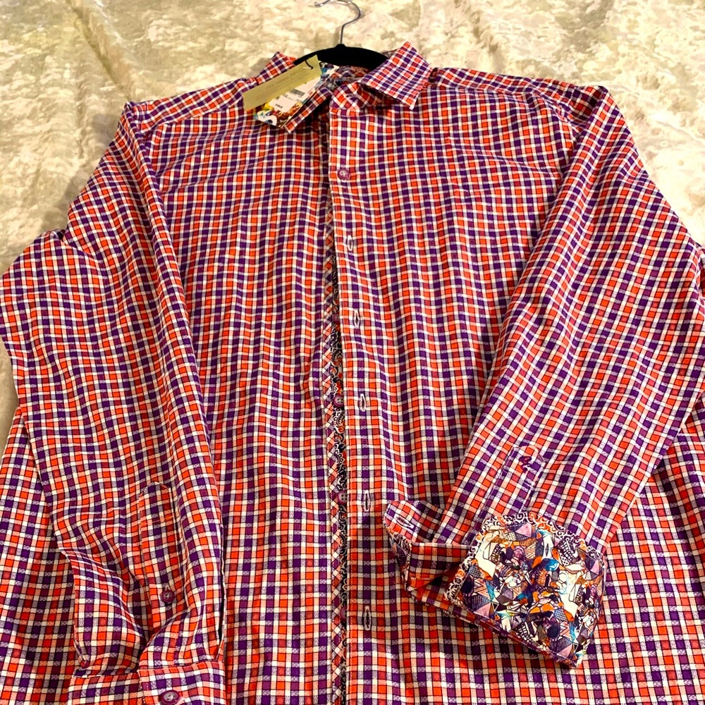 Robert Graham Orange/Purple Checkerboard Oxford